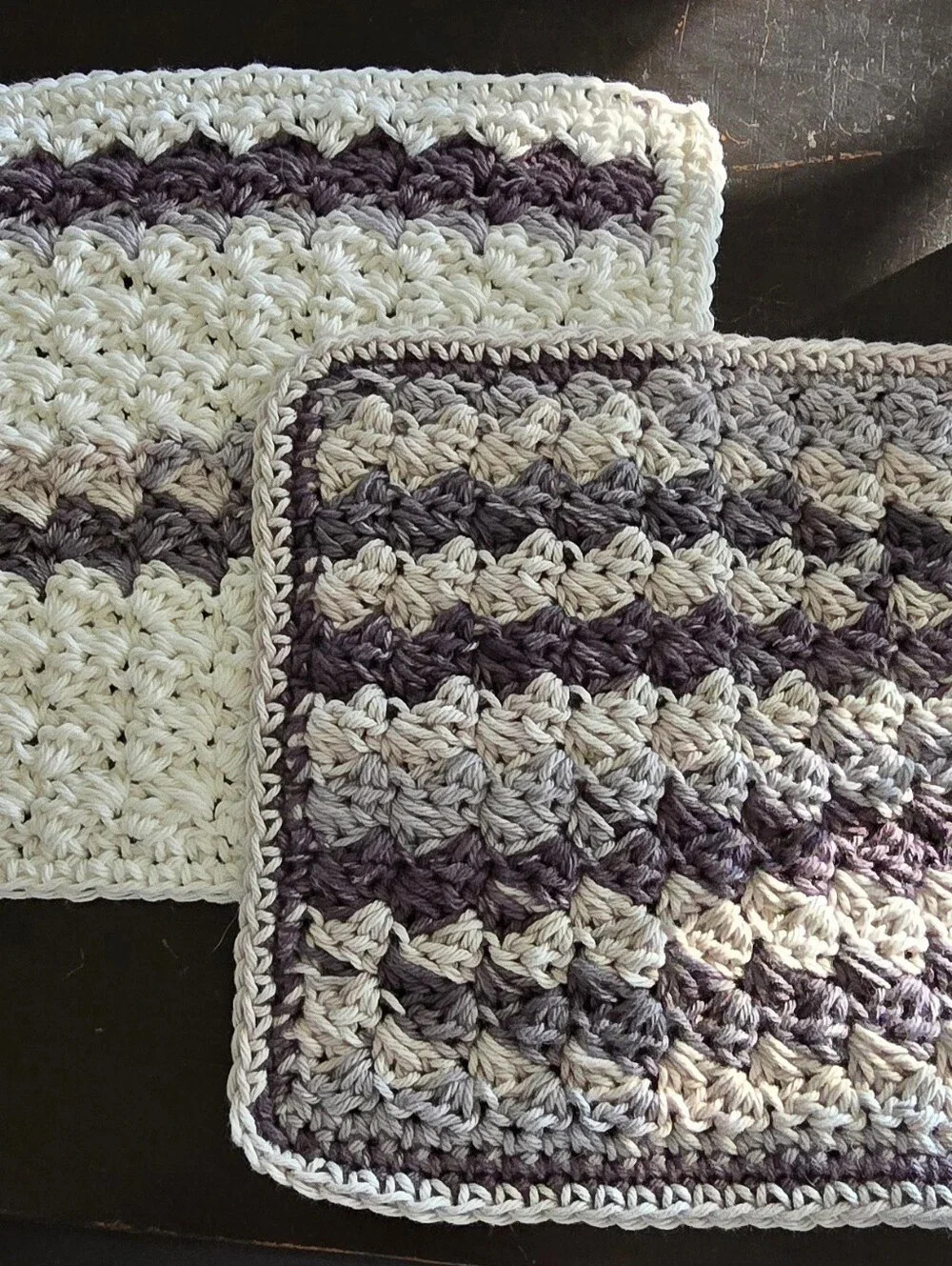 2pc Handcrafted Crochet Dishcloth Set 7x7 Eco-Friendly Cotton Neutral Cottage